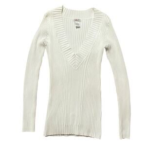 Vintage Y2K Pout White Slim Fit Deep V-Neck Tops Size XL